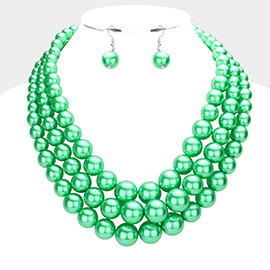 Triple Strand Pearl Chunky Necklace