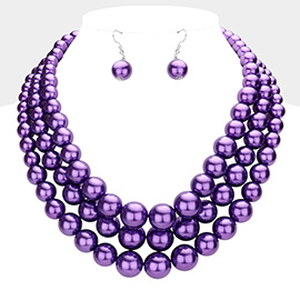 Triple Strand Pearl Chunky Necklace