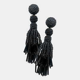 Tube Seed Beaded Tassel Dangle Earrings