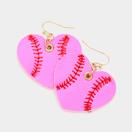 Faux Leather Baseball Heart Dangle Earrings