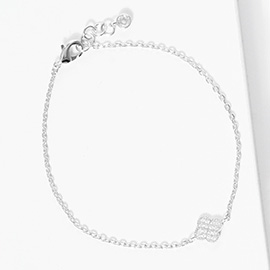 White Gold Dipped CZ Quatrefoil Charm Bracelet