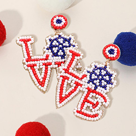 Love Message Felt Back American USA Flag Seed Beaded Ship Wheel Pointed Dangle Earrings