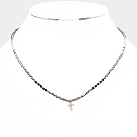 Cross Pendant Faceted Beaded Necklace