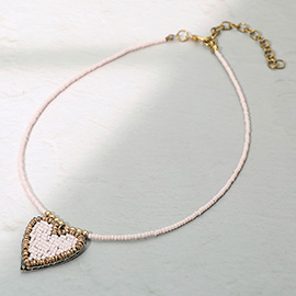 Felt Back Beaded Heart Pendant Necklace