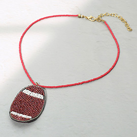 Felt Back Beaded Football Pendant Necklace