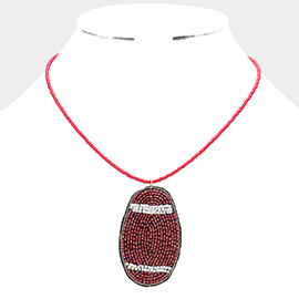 Felt Back Beaded Football Pendant Necklace