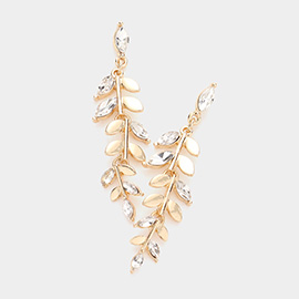 Marquise Stone Accented Leaf Cluster Vine Dangle Earrings