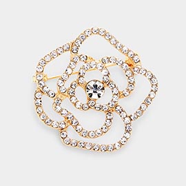 Rhinestone Embellished Flower Pin Brooch