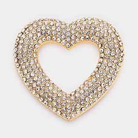 Rhinestone Embellished Open Heart Pin Brooch