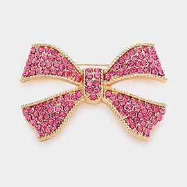 Rhinestone Embellished Bow Pin Brooch