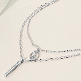 Secret Box_Rhinestone Peace Sign Bar Pendant Double Layered Necklace
