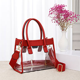 Solid Faux Leather Transparent Tote / Crossbody Bag