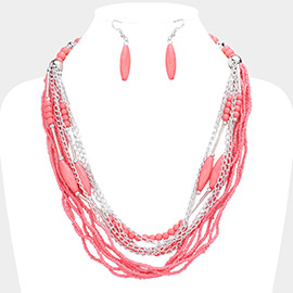 Metal Chain Seed Beaded Multi Layered Necklace