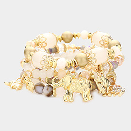 5PCS - Metal Elephant Charm Multi Beaded Stretch Bracelets