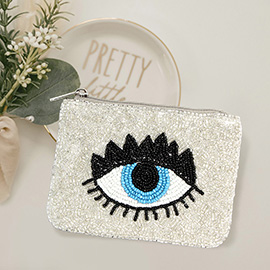 Evil Eye Seed Beaded Mini Pouch Bag