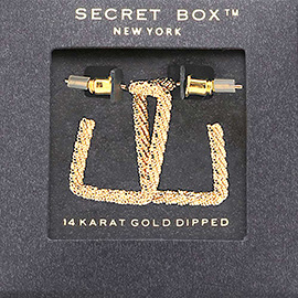 Secret Box _ 14K Gold Dipped Textured Metal Rectangle Hoop Earrings