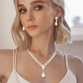 Teardrop Stone Accented Rhinestone Necklace