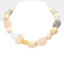 Marbled Bead Wood Collar Toggle Necklace