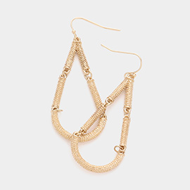 Textured Metal Link Open Teardrop Dangle Earrings