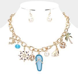 Telescope Ship Wheel Flip Flop Pearl Sailboat Palm Tree Pendant Necklace