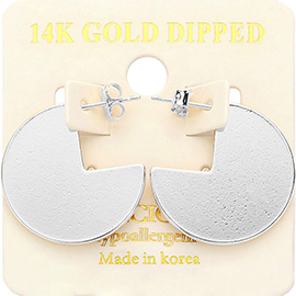 14K White Gold Dipped Abstract Metal Round Earrings