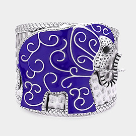 Bead Pointed Enamel Metal Elephant Cuff Bracelet