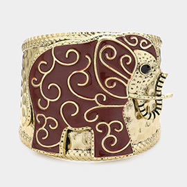 Bead Pointed Enamel Metal Elephant Cuff Bracelet