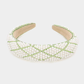 Rhinestone Pointed Pearl Cluster Padded Headband