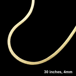 Gold Plated 30 Inch 4mm Herringbone Metal Chain Necklace