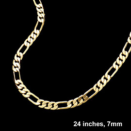 Gold Plated 24 Inch 7mm Figaro Metal Chain Necklace