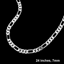 Silver Plated 24 Inch 7mm Figaro Metal Chain Necklace