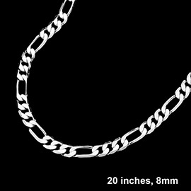 Silver Plated 20 Inch 8mm Figaro Metal Chain Necklace