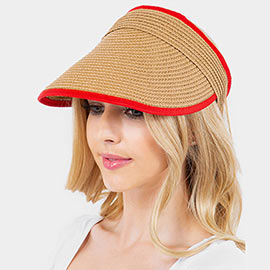 Solid Trimmed Straw Visor Sun Hat