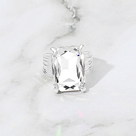 Emerald Cut Stone Adjustable Ring