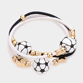 3PCS - Wood Soccer Metal Star Accented Stretch Bracelets