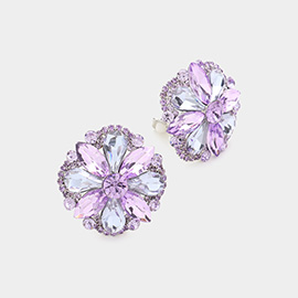 Multi Stone Floral Clip on Evening Earrings