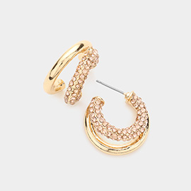 Rhinestone Embellished Split Metal Hoop Earrings