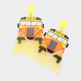 School Time Message Glittered Resin Bus Dangle Earrings