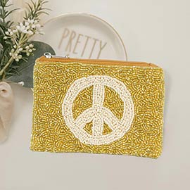 Peace Sign Accented Beaded Mini Pouch Bag