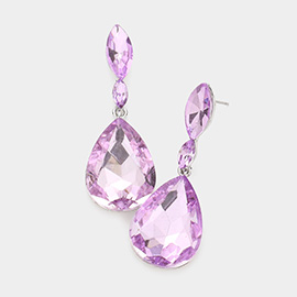 Double Marquise Stone Teardrop Link Dangle Evening Earrings