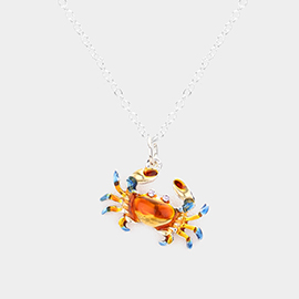 Rhinestone Embellished Enamel Crab Pendant Necklace