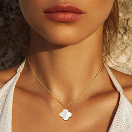 Gold Dipped Mother of Pearl Quatrefoil Pendant Necklace