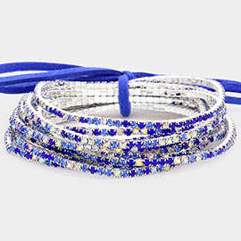 12PCS - Ribbon Colorful Rhinestone Layered Stretch Bracelets