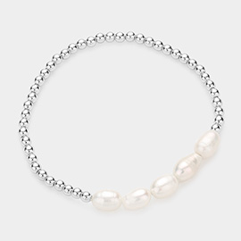 Pearl Accented Metal Ball Stretch Bracelet