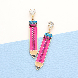 Rhinestone Embellished Enamel Pencil Dangle Earrings