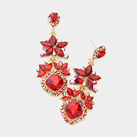 Floral Crystal Rhinestone Evening Drop Earrings