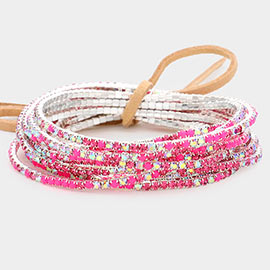 12PCS - Ribbon Colorful Rhinestone Layered Stretch Bracelets