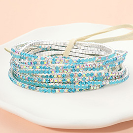 12PCS - Ribbon Colorful Rhinestone Layered Stretch Bracelets