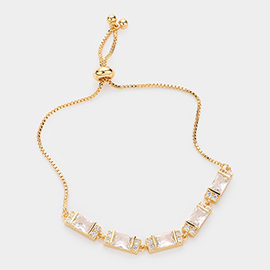 CZ Rectangle Charm Link Pull Tie Evening Bracelet