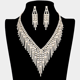 CZ Teardrop Stone Detailed Fringe Necklace